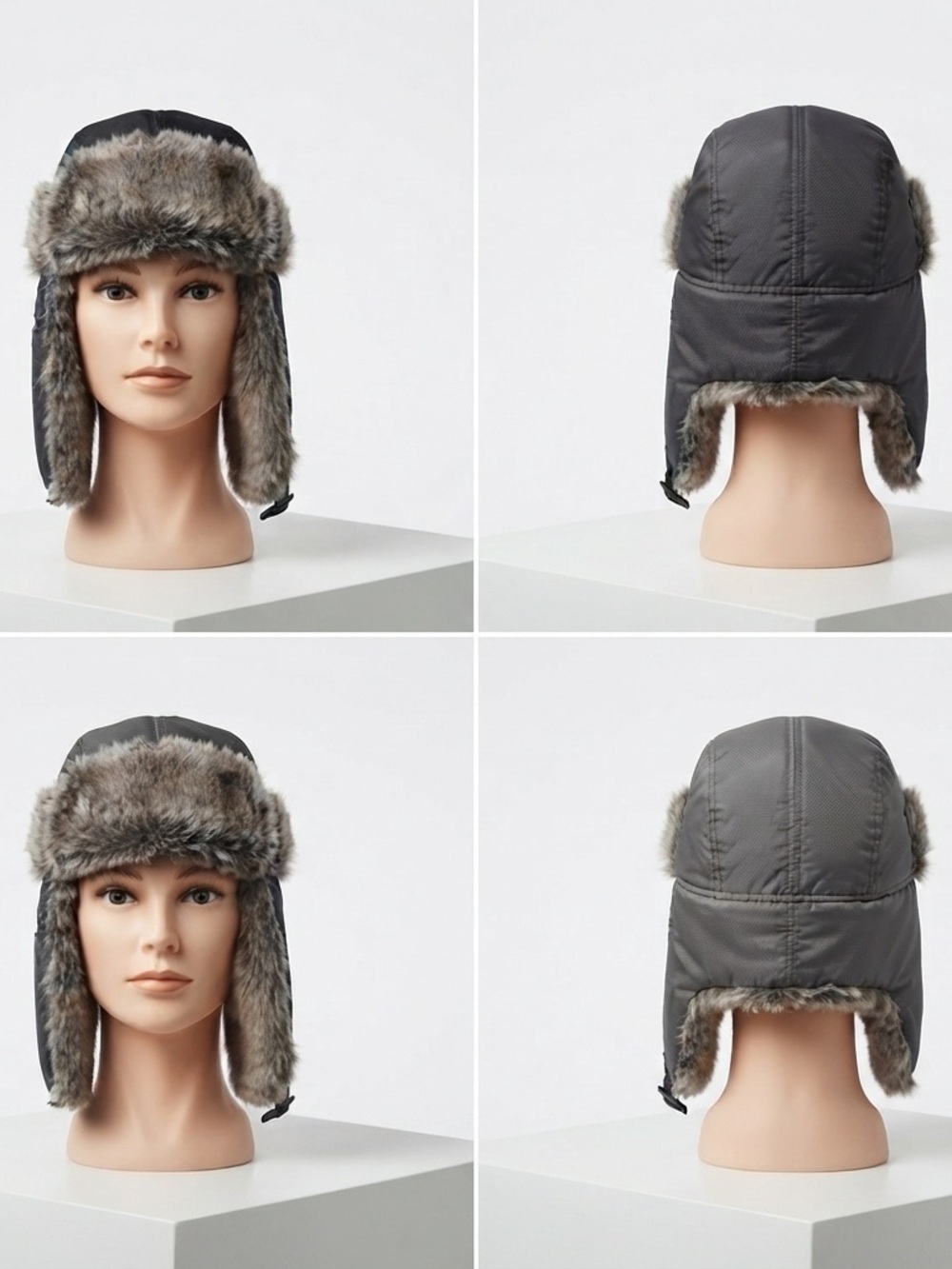Set of two cozy winter trapper hats